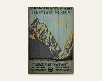 Grand Teton National Park Wall Art on Distressed Wood, 11 x 17