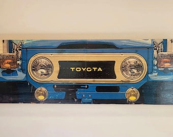 Toyota FJ40 Land Cruiser Wall Art on Distressed Wood, 32 x 11