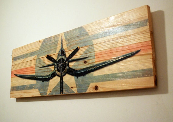 Large F4u Corsair Wwii Fighter Plane Wall Art On Solid Wood Boards 32 X 11