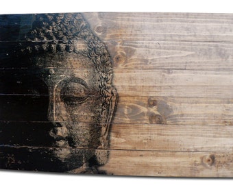 Buddha Art on Distressed Sold Wood Boards - 32" x 21" - Spiritual, Zen, Karma, Eastern Buddhist