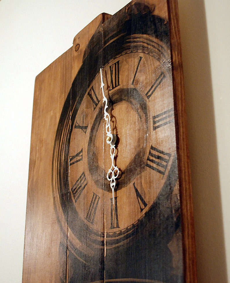 Large Wall Clock Grandfather Clock Art on Solid Wood Planks Etsy