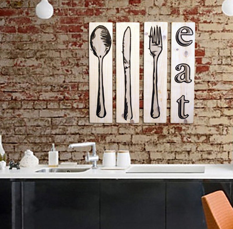 Extra Large Farmhouse Kitchen Wall Art Fork Knife and Spoo EAT Etsy