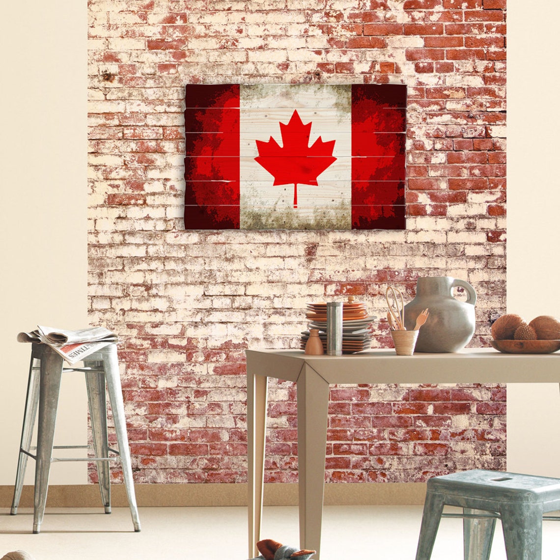 Canada Flag Bedroom Wall Art Rustic Decor Original Art Work Etsy