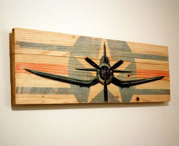 Large F4u Corsair Wwii Fighter Plane Wall Art On Solid Wood Boards 32 X 11