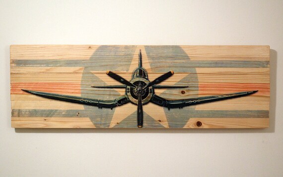 Large F4u Corsair Wwii Fighter Plane Wall Art On Solid Wood Boards 32 X 11