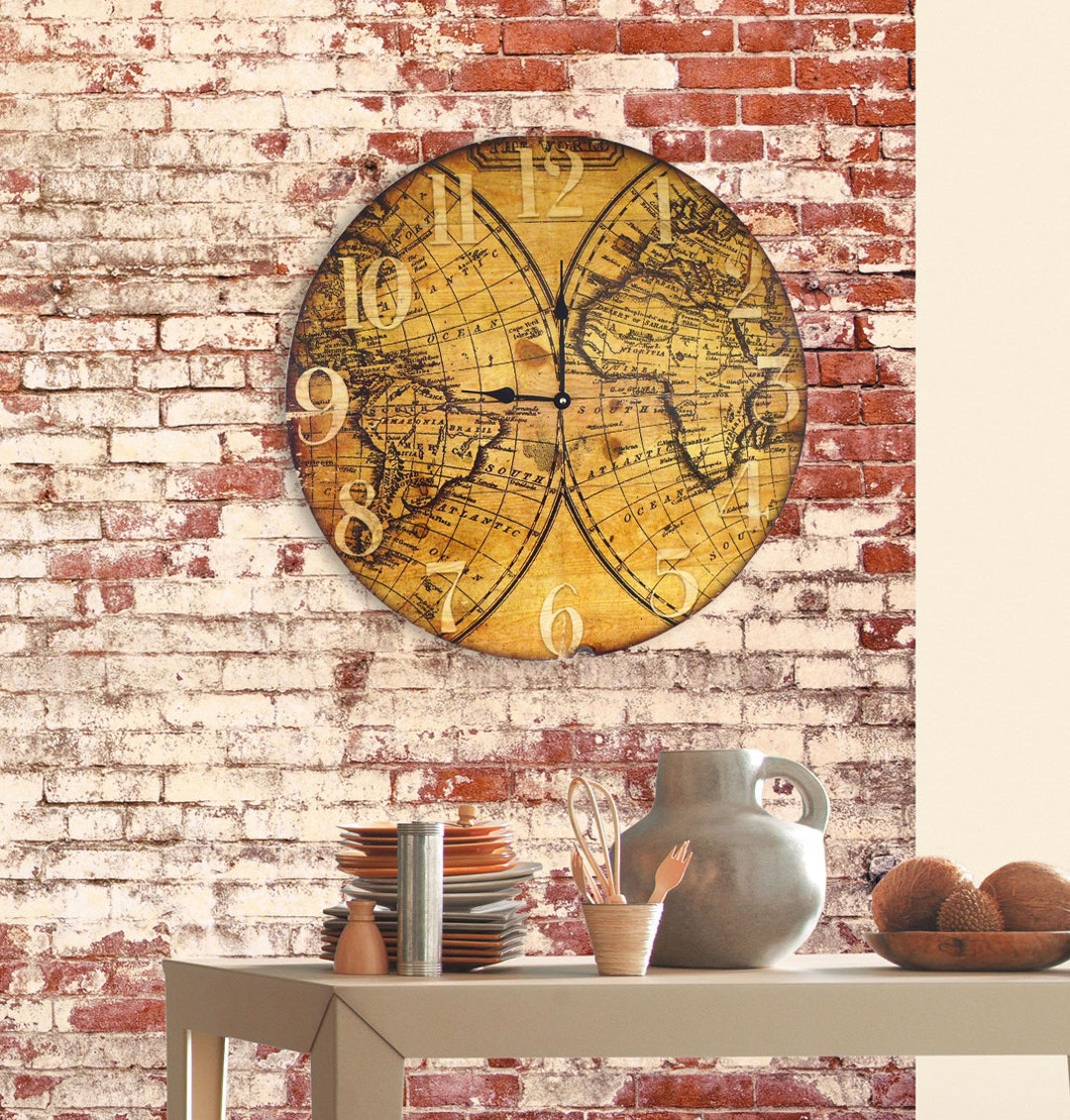 Rustic Wall Clock Large Round Wooden Wall Clock With Vintage Old World ...