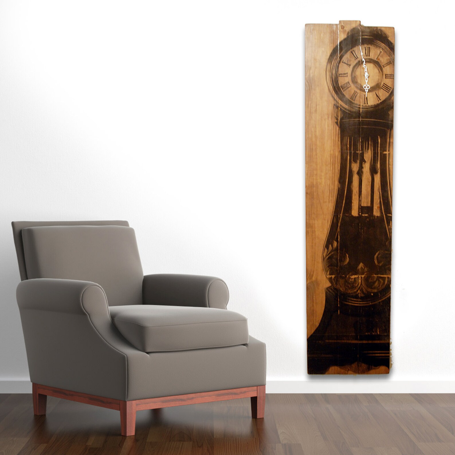 Large Wall Clock Grandfather Clock Art on Solid Wood Planks Etsy