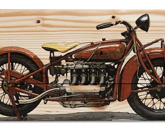 Large 1929 Indian 4 Vintage Motorcycle Wall Art on Solid