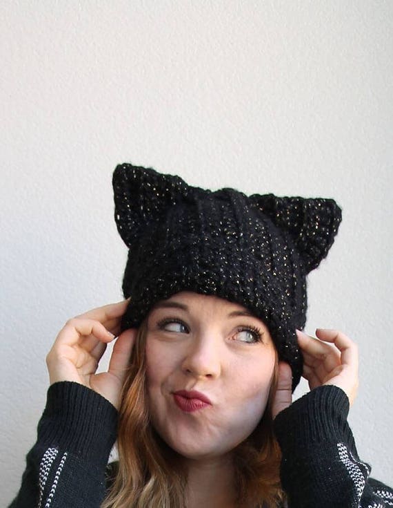 Kitty Cat Beanie Hat. Womens Crochet 
