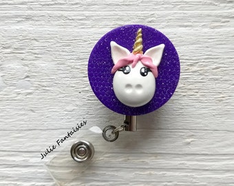 Enrouleur pour badge métier * Licorne en pâte polymère