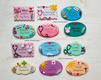 SUR COMMANDE Badge Métier Médical Fimo - badge pour infirmière médecin puéricultrice étudiante sage femme pédiatre auxiliaire