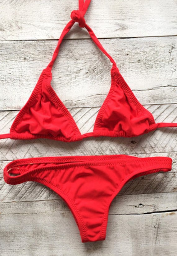 Items similar to Cheeky, Brazilian Bikini Minimal Coverage (red or