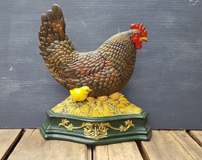 Cast Iron Mother Hen Door Stop Chicken Statue Gift for Mom Etsy