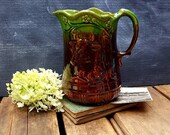 Antique Stoneware Brown And Green Glaze Pitcher
