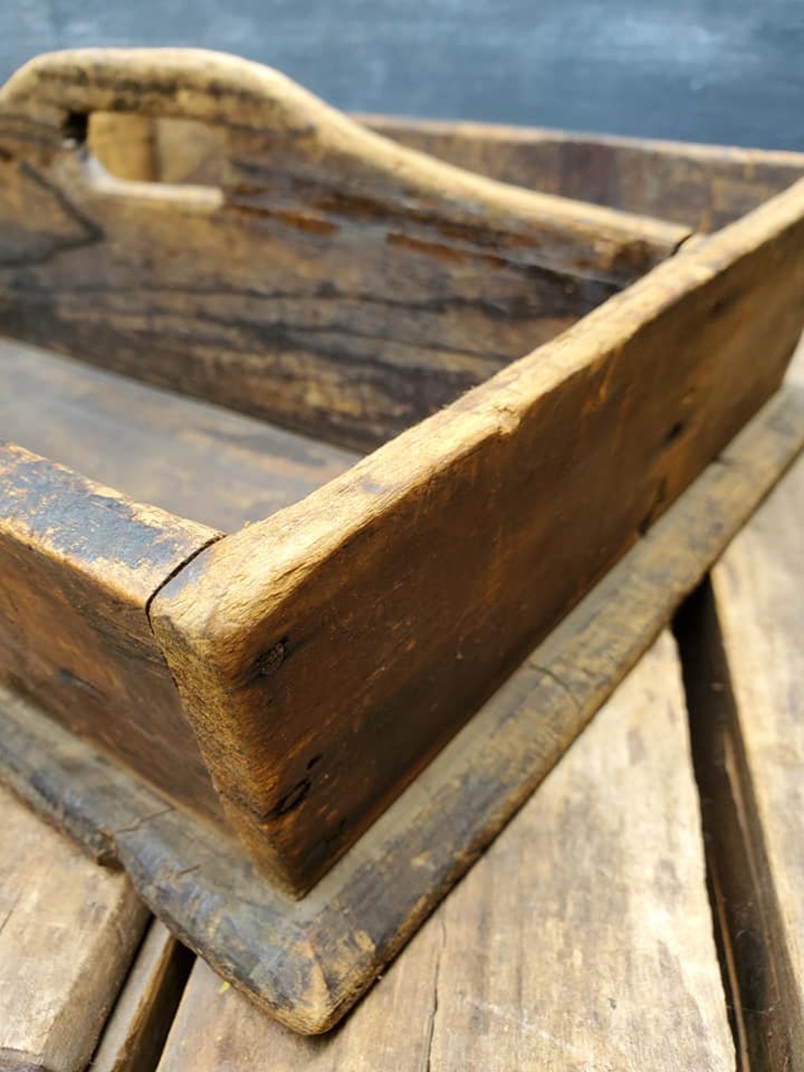 Distressed Pine Wood Tote Primitive Folk Art Flatware Box Etsy