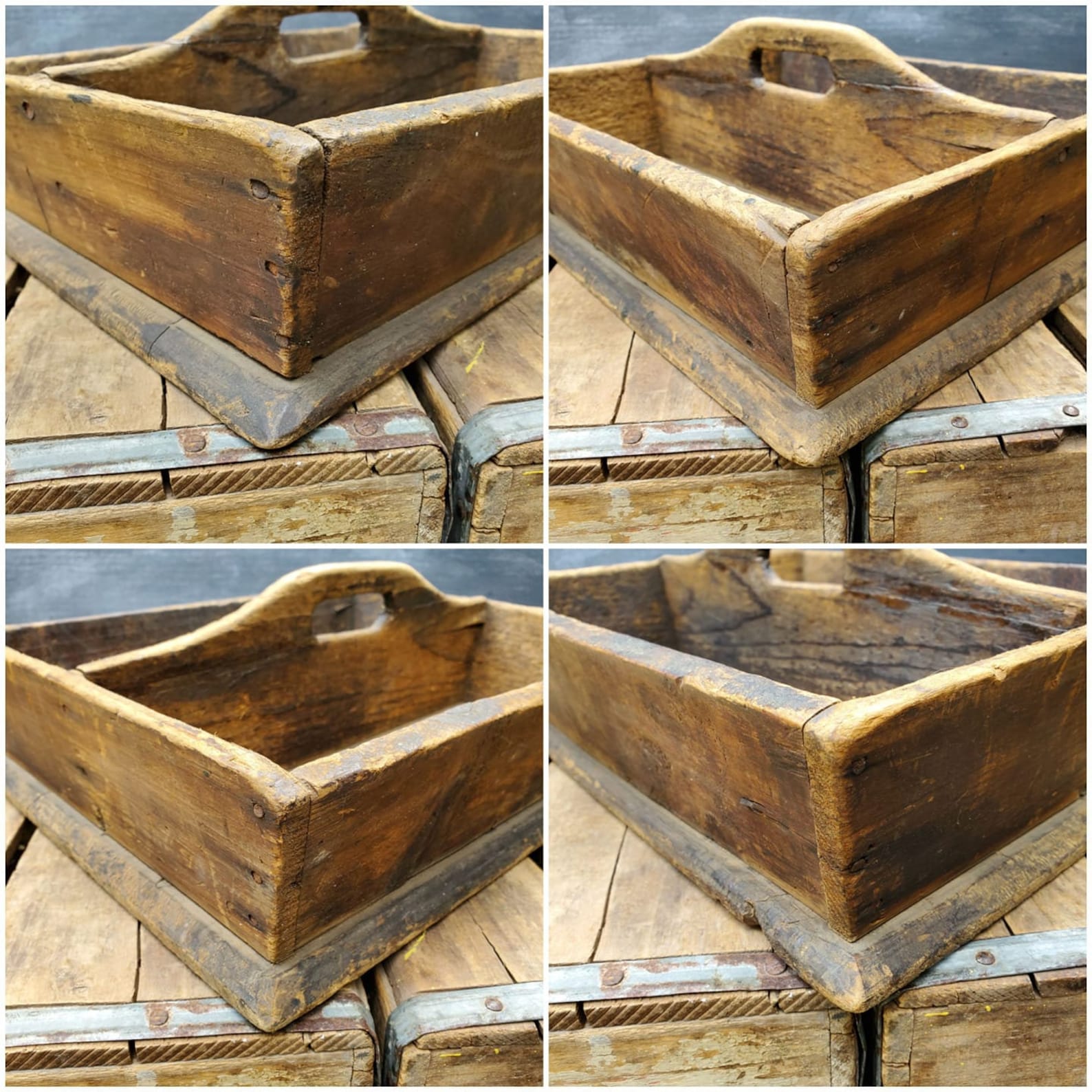 Distressed Pine Wood Tote Primitive Folk Art Flatware Box Etsy