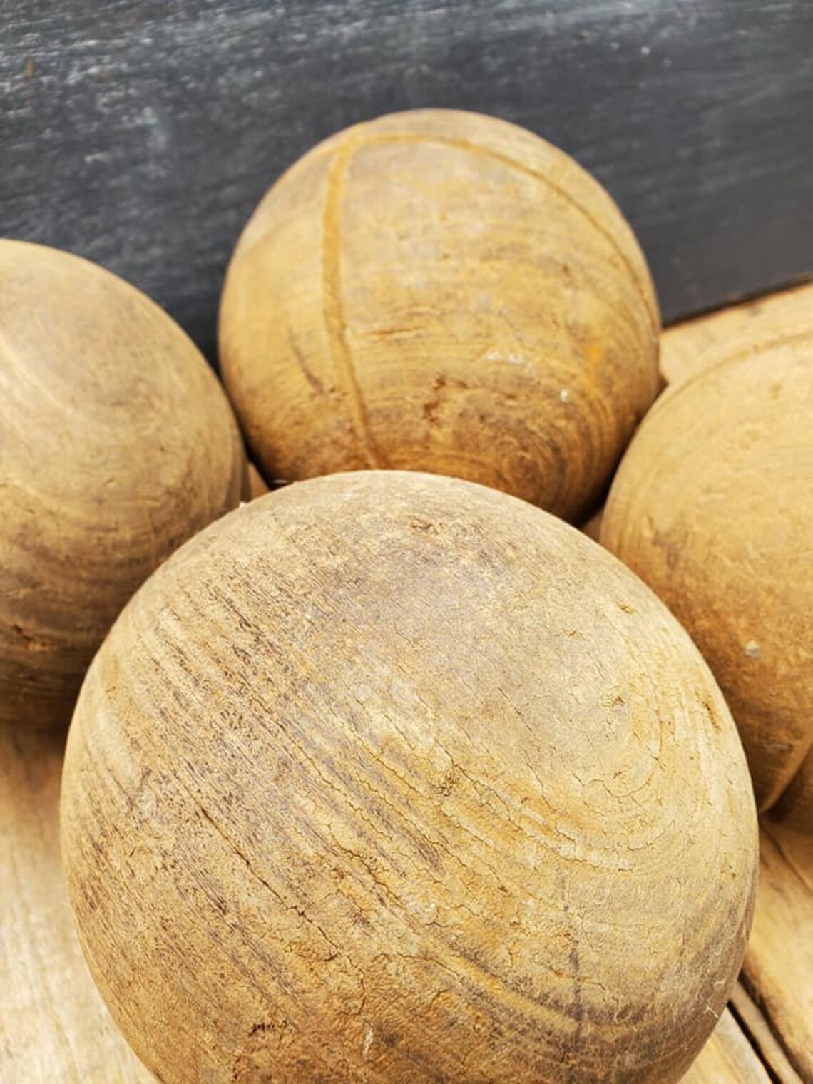 Antique Wooden Bocce Balls Carved Lawn Game Set Etsy