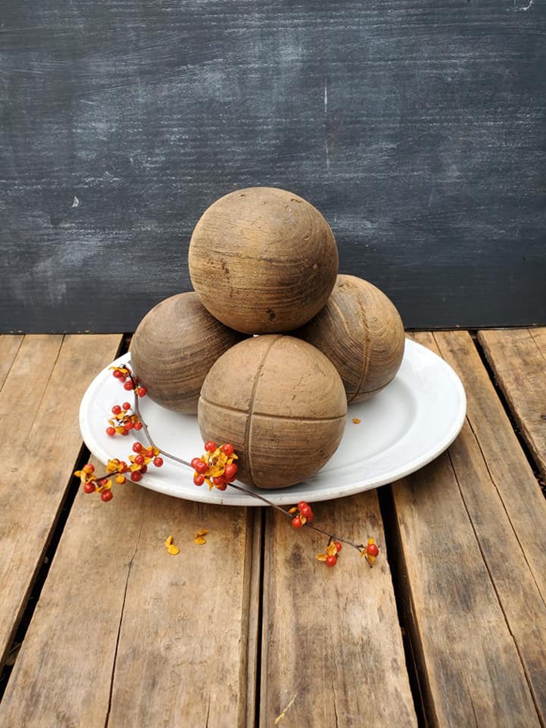 Antique Wooden Bocce Balls Carved Lawn Game Set Etsy