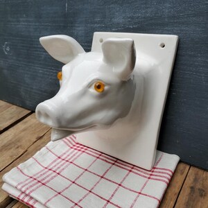 Cabeza de cerdo de cerámica blanca montaje en la pared | Etsy