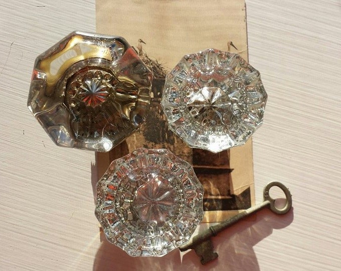 Antique Crystal Door Knobs Faceted Glass Handles Etsy