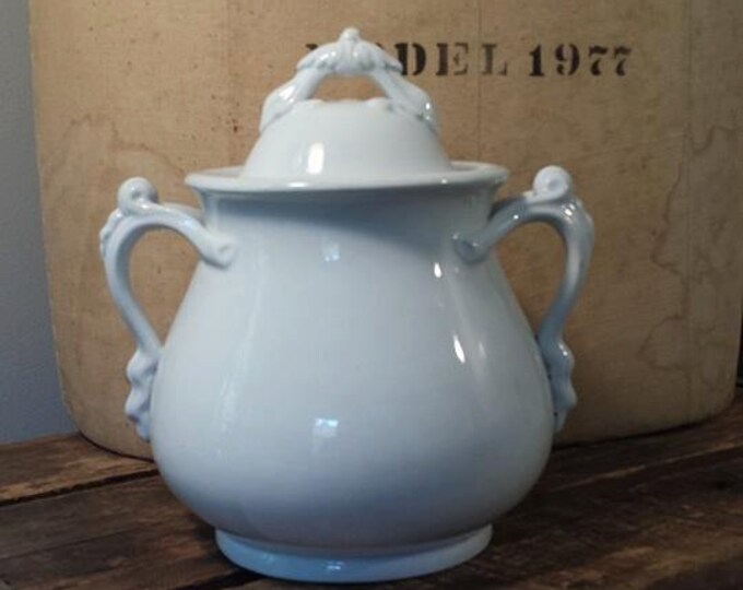 White Ironstone Biscuit Jar Antique Sugar Bowl John Maddock Etsy
