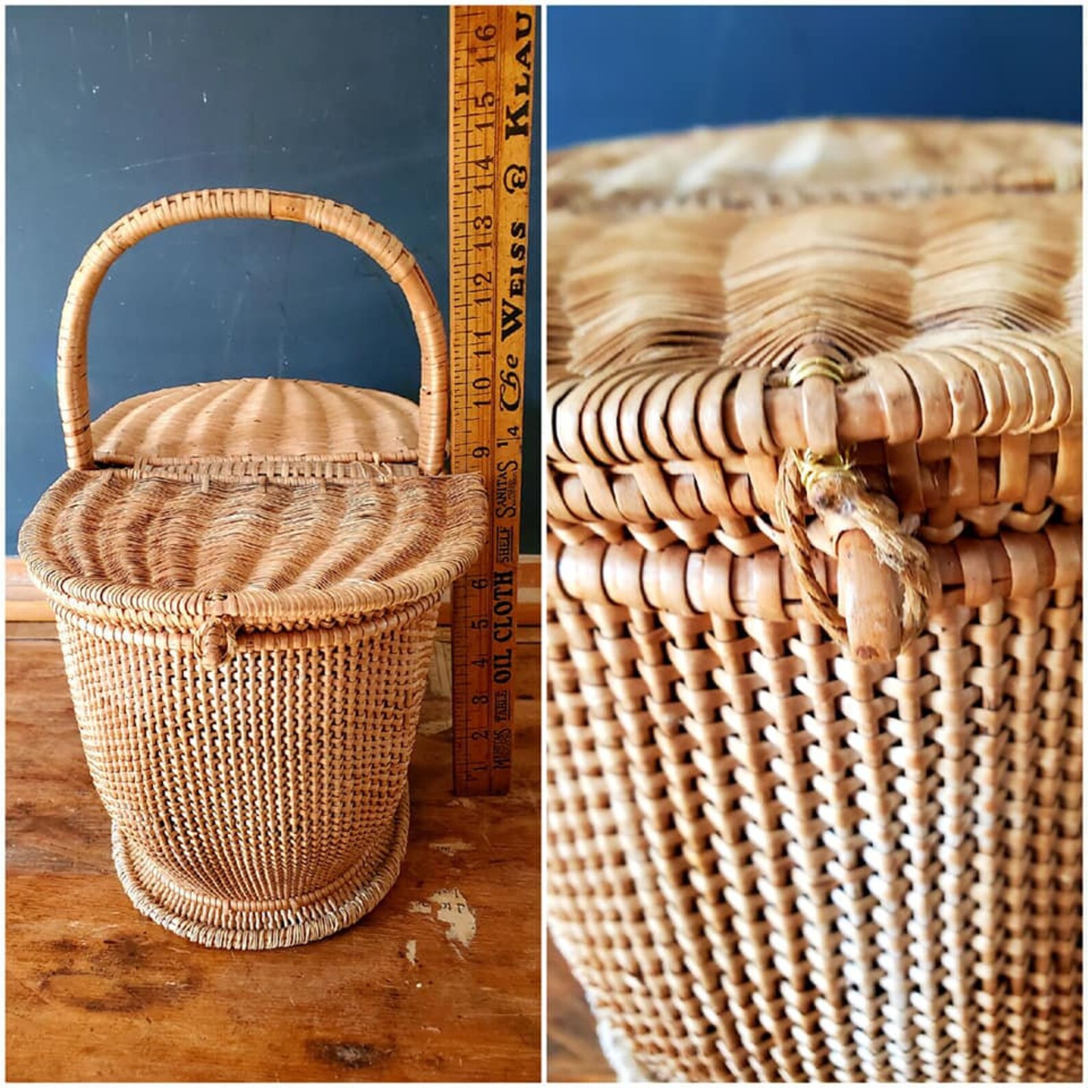 Vintage Wicker Market Basket With Lid Etsy