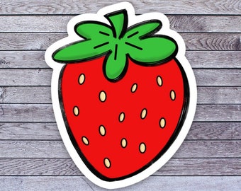 STRAWBERRY sticker water proof vinyl for water bottle laptop phone case journal scrapbook collect self adhesive retro fresh fruit red berry