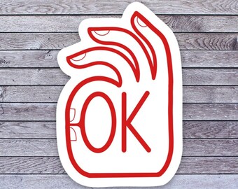 OK okay sticker water proof vinyl for water bottle laptop phone case journal scrapbook collect self adhesive retro red hand gesture