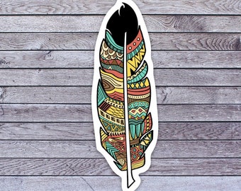 TRIBAL FEATHER water proof vinyl sticker for water bottle laptop phone case, journal, scrapbook, collect self adhesive retro (9088)