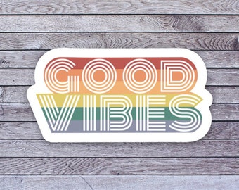 GOOD VIBES sticker water proof vinyl for water bottle laptop phone case journal scrapbook collect self adhesive retro summer fun rainbow