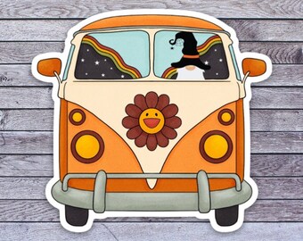 VW Fall Gnome retro van camper sticker water proof vinyl for water bottle laptop phone case journal scrapbook collect self adhesive (8196)