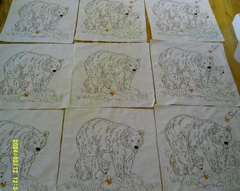 Embroidered bear quilt blocks