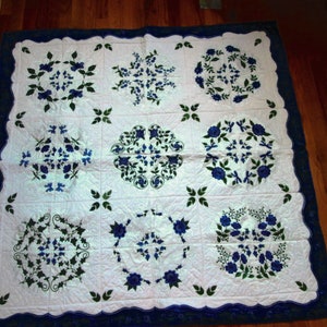 Blue and white lap quilt
