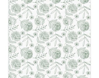 Mantel cuadrado con estampado floral de rosas verdes / mantelería botánica