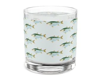 Vaso de whisky con estampado de peces en acuarela / Vaso bajo de 295 ml
