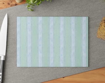 Tabla de cortar de vidrio a rayas azul pastel / Protector de encimera de cocina a rayas