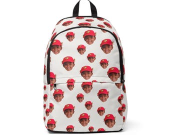 Mochila con estampado de cara de niño sonriente / Mochila personalizada con foto y estampado facial (Muestra)