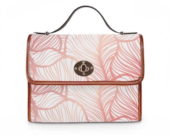 Bolso de lona impermeable con estampado de hojas en tono rosa empolvado / Bolso tote floral, hojas abstractas rosas
