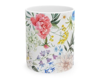Taza de cerámica con diseño de ramo de flores silvestres en acuarela