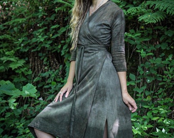 MTO Juniper Wrap Dress organic hemp bamboo jersey eco clothing, handdyed