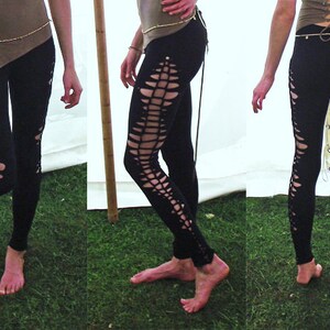 Honeycomb Studded & Braided Cotton Woven Pixie Leggings burning man, goa, psychedelic, festival clothing, psy, woodland tribal, boomfestival image 2