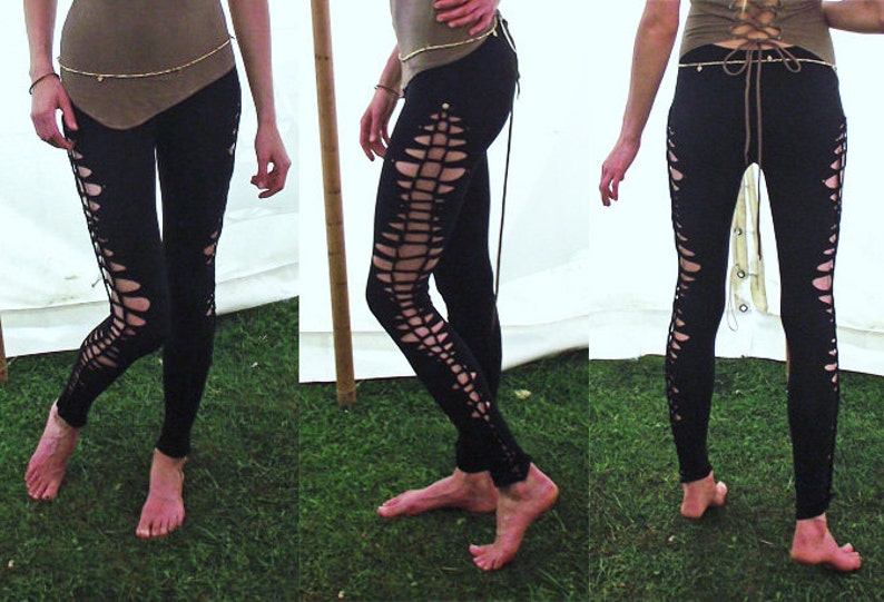 Honeycomb Studded & Braided Cotton Woven Pixie Leggings burning man, goa, psychedelic, festival clothing, psy, woodland tribal, boomfestival image 2