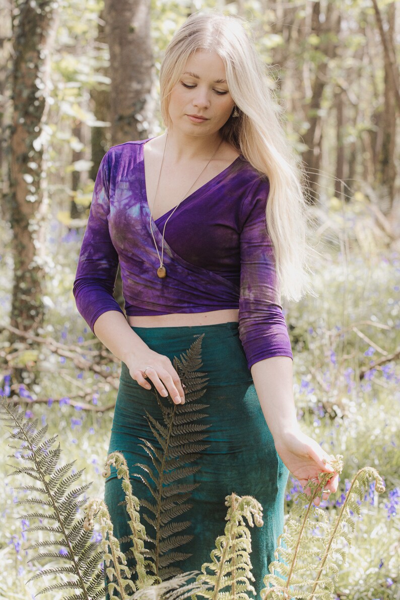 MTO ASTARA Wrap Crop Top 3/4 sleeves organic bamboo stretch jersey hemp option ecoclothing handdyed slow fashion image 1