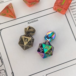 Rainbow and Antique Brass D20 #5 Zipper Pull - Dungeons and Dragons