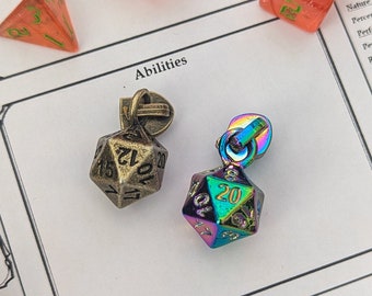 Rainbow and Antique Brass D20 #5 Zipper Pull - Dungeons and Dragons
