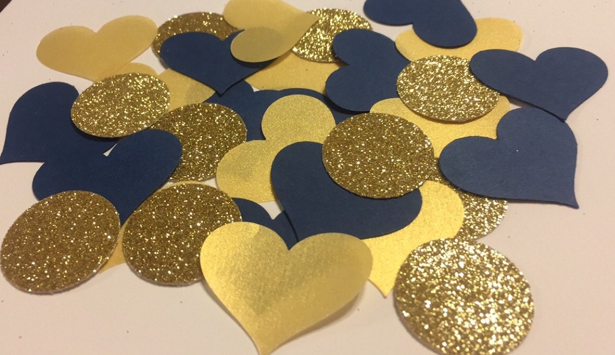 Navy Glitter Gold Confetti Hearts and Circle Confetti for Etsy