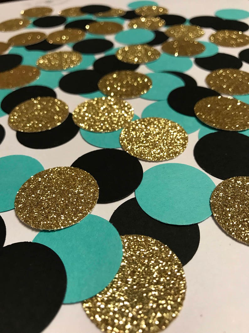 Party Confetti Turquoise / Teal Black Gold Glitter Circles Etsy