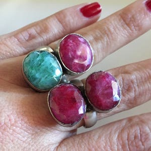 Double oval Ruby silver ring image 3