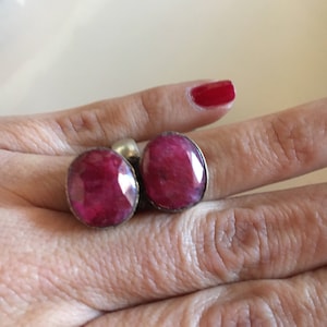 Double oval Ruby silver ring image 1