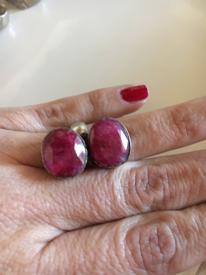 Double oval Ruby silver ring image 1